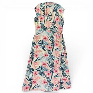 Hilo Hattie Hula Doll Hawaii Floral Wrap Dress Sz L 100% Rayon Tropical Midi
